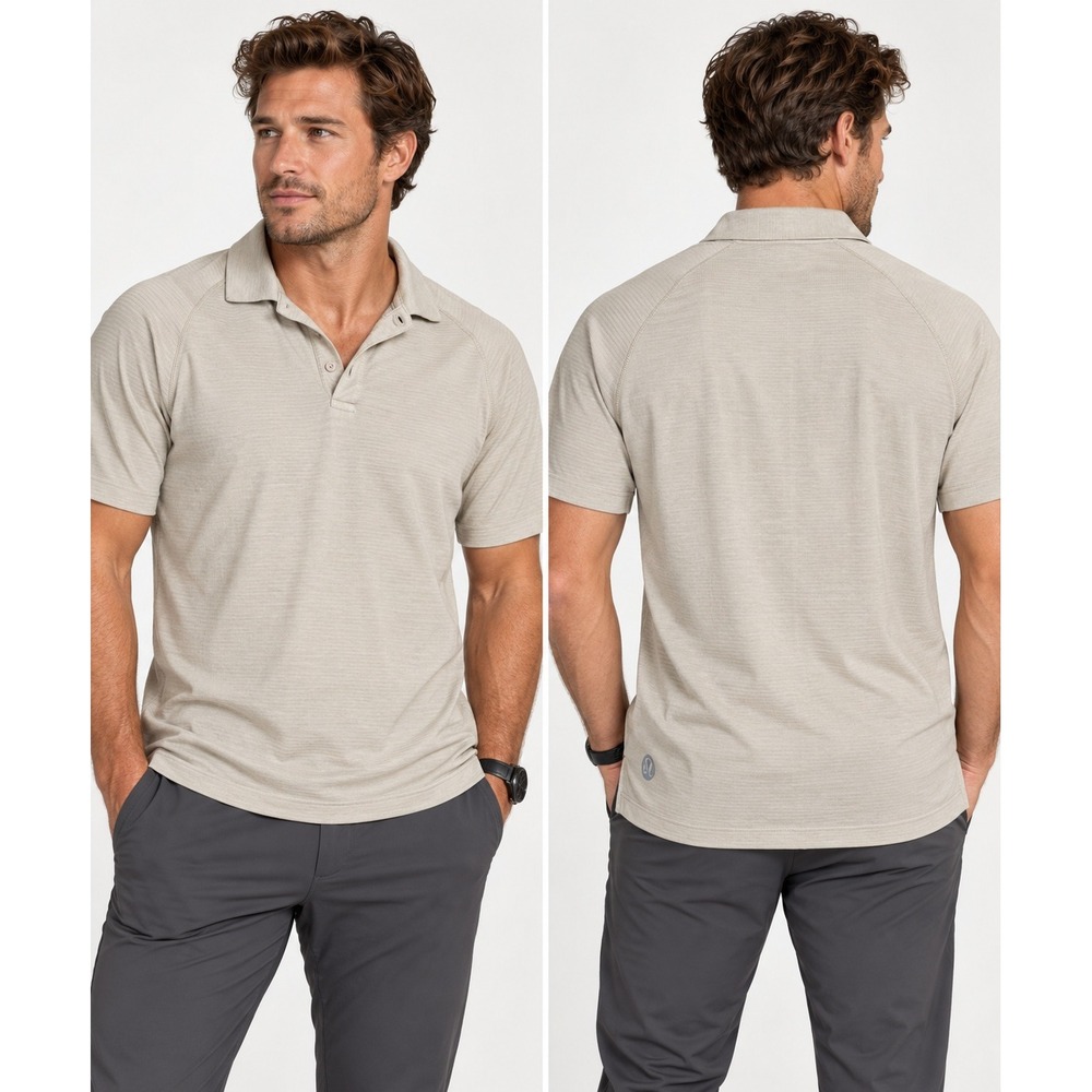 Lululemon Metal Vent Tech Polo Mens Medium Beige Short Sleeve Golf Shirt